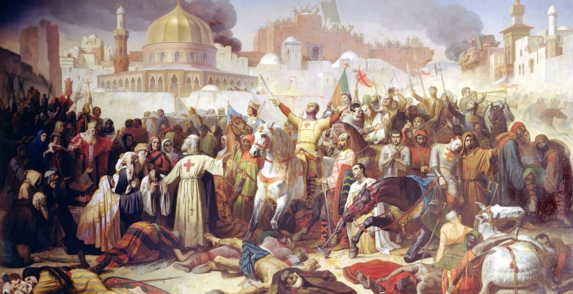 Pintura retrata a conquista de Jerusalém pelos cavaleiros cruzados (Foto: Reprodução)